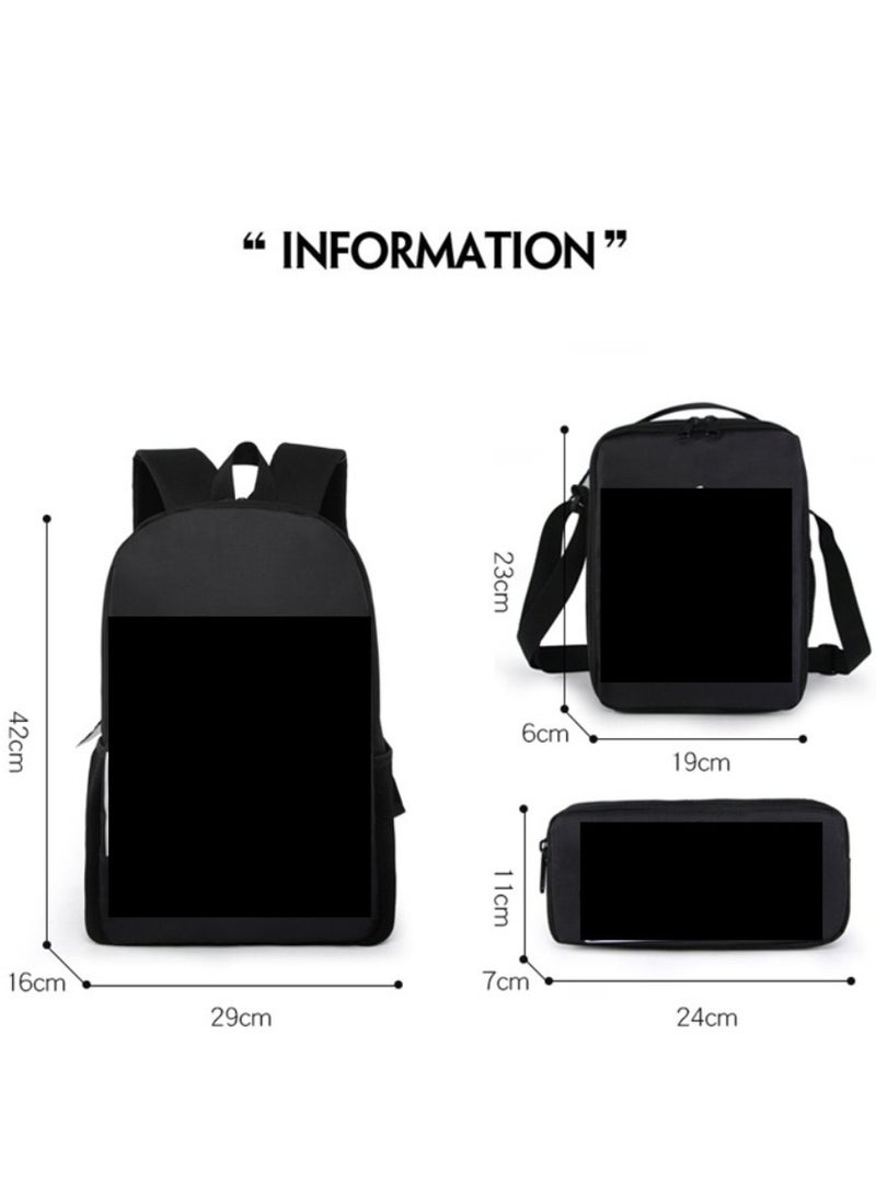 ماين كرافت حقيبة ظهر ذات طباعة رقمية ذات سعة كبيرة، مجموعة من ثلاث قطع، حقيبة غداء، حقيبة قلم، بوليستر، حقيبة ظهر مريحة لتقليل الحمل للطلاب والأطفال للجنسين - Image 2