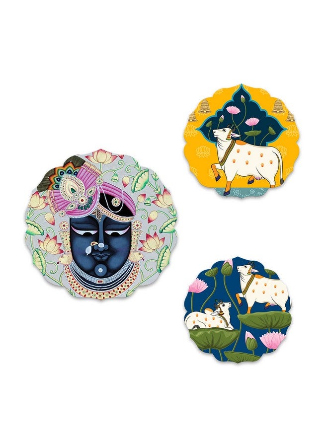 Artvibes Pichwai Designer Wooden Wall Hanging Decor | Decorative Hanging Items for Living Room | Office | Gifts | Modern Wall Decoration Accessories for Home | Door Hanging Painting Art Item (WH_8803) - Image 1