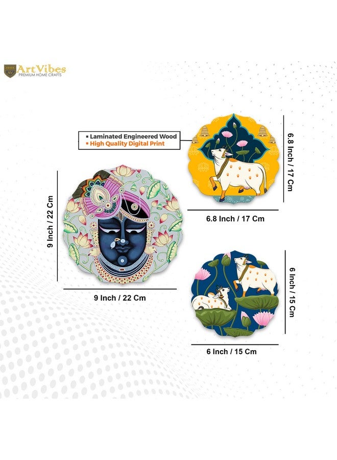 Artvibes Pichwai Designer Wooden Wall Hanging Decor | Decorative Hanging Items for Living Room | Office | Gifts | Modern Wall Decoration Accessories for Home | Door Hanging Painting Art Item (WH_8803) - Image 4