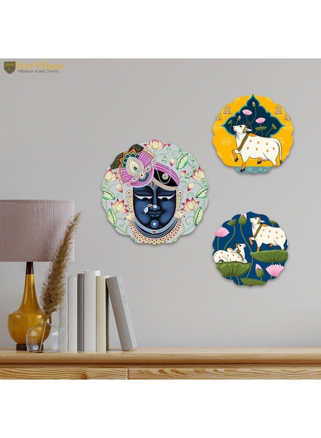 Artvibes Pichwai Designer Wooden Wall Hanging Decor | Decorative Hanging Items for Living Room | Office | Gifts | Modern Wall Decoration Accessories for Home | Door Hanging Painting Art Item (WH_8803) - Image 3