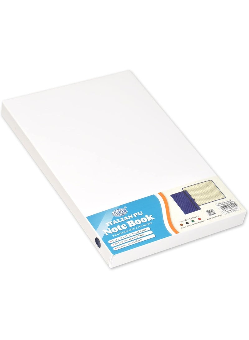 FIS® Executive Notebook, Size 13x21CM, 96 Sheets 5MM Square With Elastic PU Window Blue Design 3 -FSNBEX5M1321BL3 - Image 3