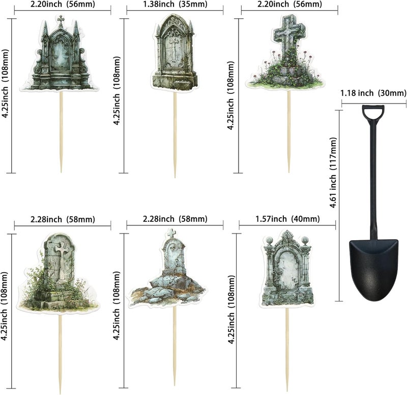 Ephlyn 36Pcs Halloween Cupcake Toppers and 36Pcs Mini Shovel Spoons Tombstones Graveyard Cake Decorations for Halloween Theme Kids Birthday Party Supplies - Image 2