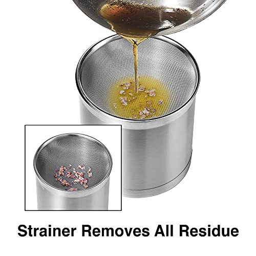 Oggi Stainless Steel Jumbo Grease Container with Removable Strainer and Snug Lid. Perfect container for fryer oil, bacon drippings, lard and ghee oil. Large capacity can - 1 Gall / 4 Qt / 3.75 Lt - Image 5