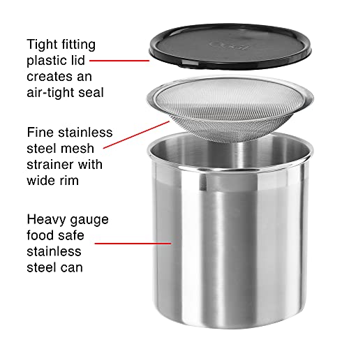 Oggi Stainless Steel Jumbo Grease Container with Removable Strainer and Snug Lid. Perfect container for fryer oil, bacon drippings, lard and ghee oil. Large capacity can - 1 Gall / 4 Qt / 3.75 Lt - Image 3