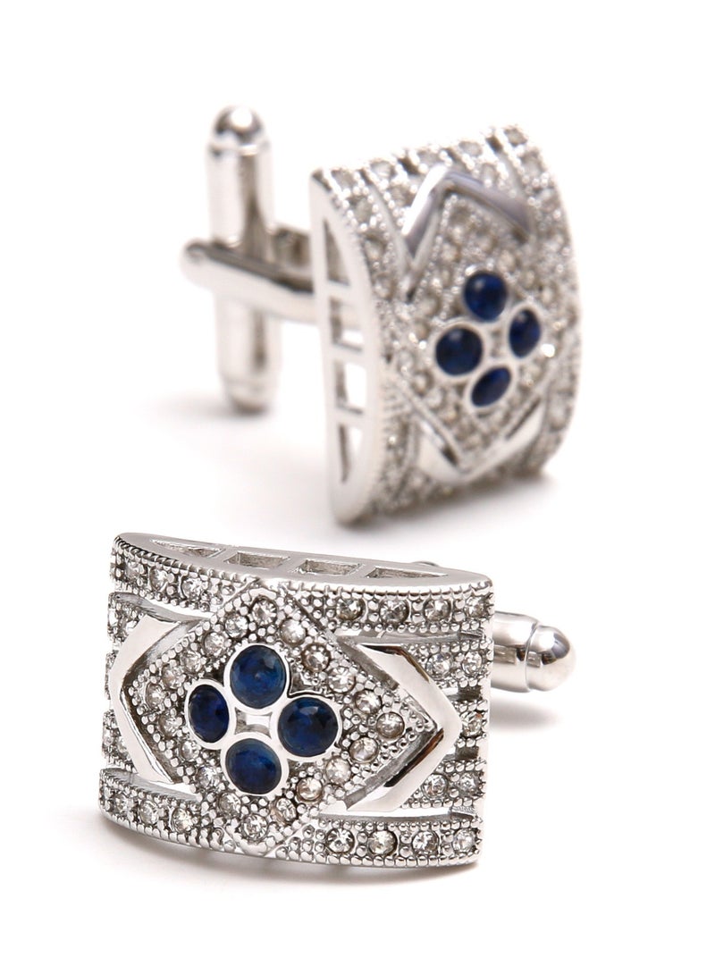 TOVELE5 Luxury Silver Cufflinks with Black Zircon and Crystal Inlay - Image 1