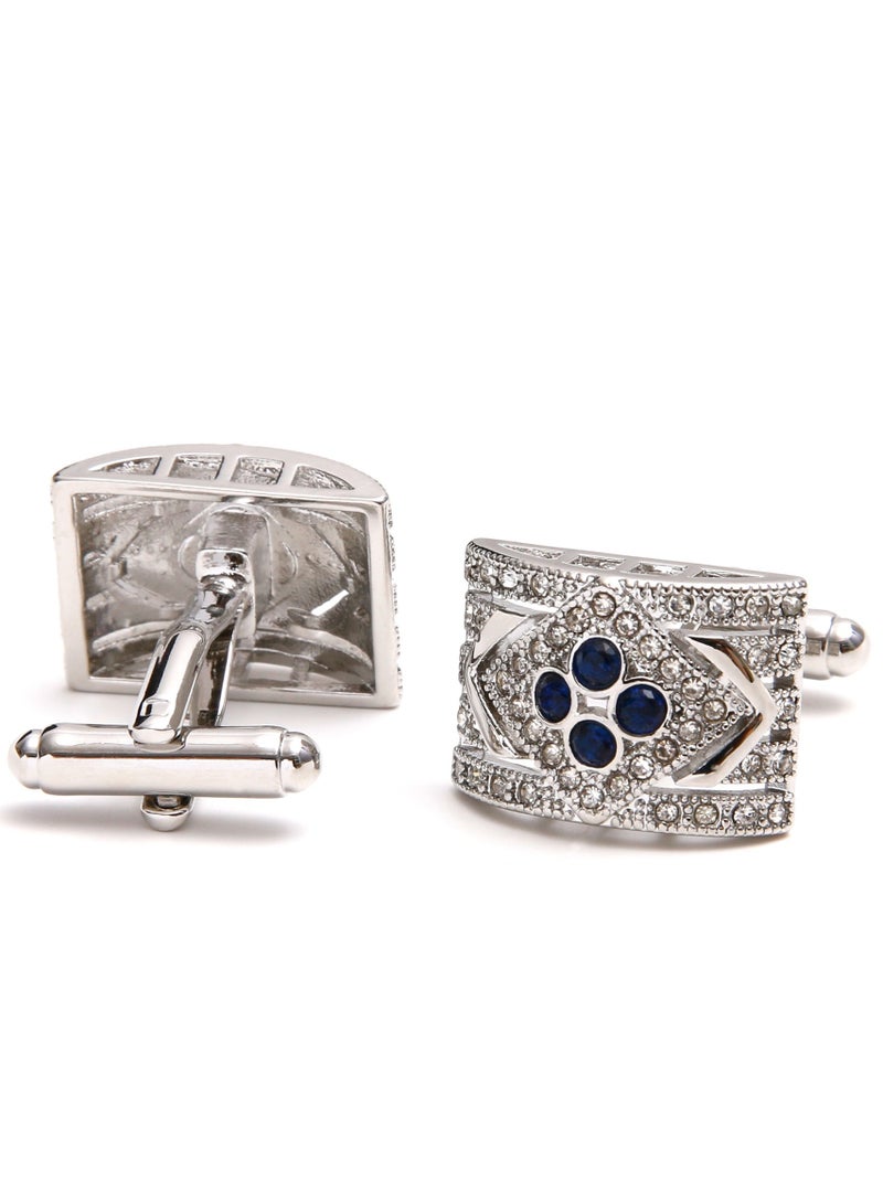 TOVELE5 Luxury Silver Cufflinks with Black Zircon and Crystal Inlay - Image 2