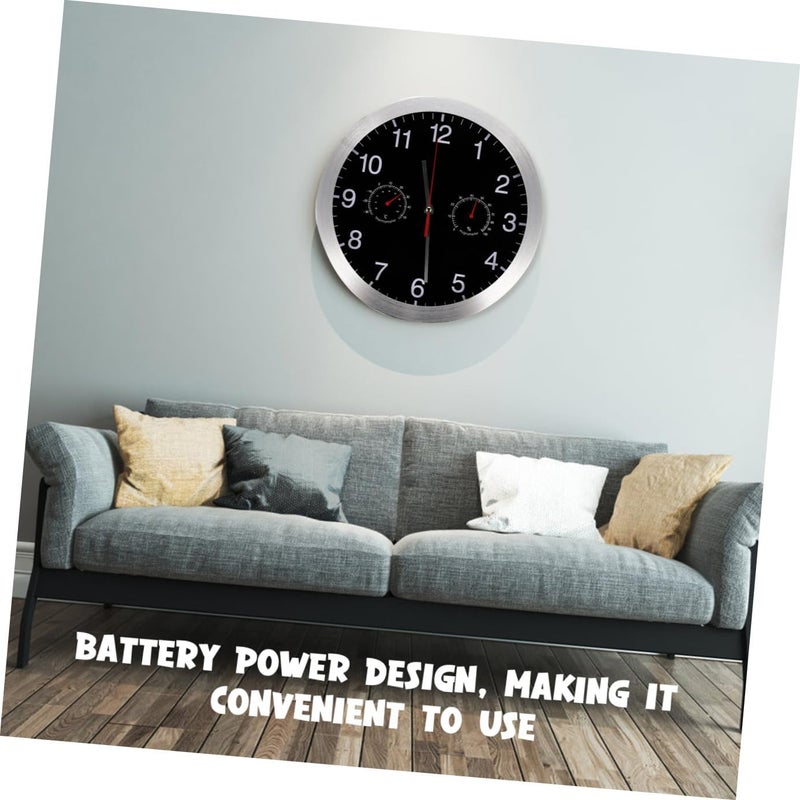 Metal 12-inch Wall Clock Thermometer Hygrometer, Silent Non-Ticking Hanging Clock for Home and Office, Modern Black Temperature and Humidity Monitor - Image 3
