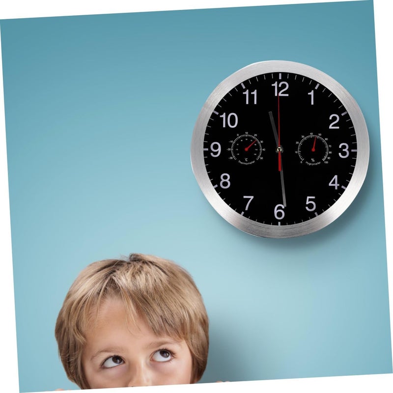 Metal 12-inch Wall Clock Thermometer Hygrometer, Silent Non-Ticking Hanging Clock for Home and Office, Modern Black Temperature and Humidity Monitor - Image 5