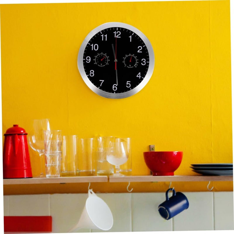 Metal 12-inch Wall Clock Thermometer Hygrometer, Silent Non-Ticking Hanging Clock for Home and Office, Modern Black Temperature and Humidity Monitor - Image 4