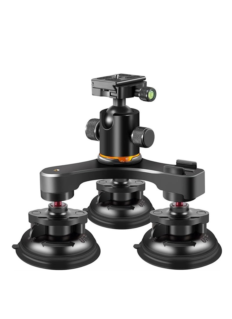 SYOSI - Triple Suction Cup, Car Mount Heavy Duty Tripod with 360 Ball Head for GoPro 12/11/10/9 Insta360 X3 GO3 DJI Action 4/3 DSLR Mirrorless Camera, Windshield Window Holder Attach Accessories - Image 1