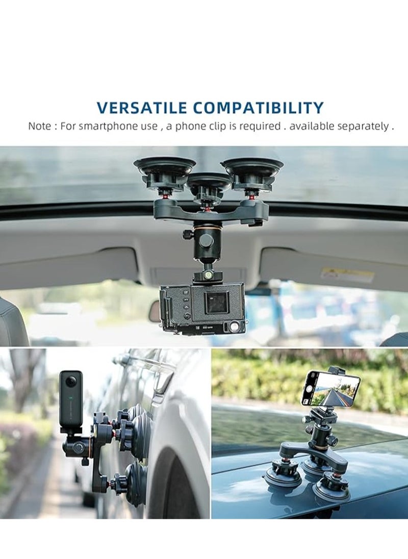 SYOSI - Triple Suction Cup, Car Mount Heavy Duty Tripod with 360 Ball Head for GoPro 12/11/10/9 Insta360 X3 GO3 DJI Action 4/3 DSLR Mirrorless Camera, Windshield Window Holder Attach Accessories - Image 1