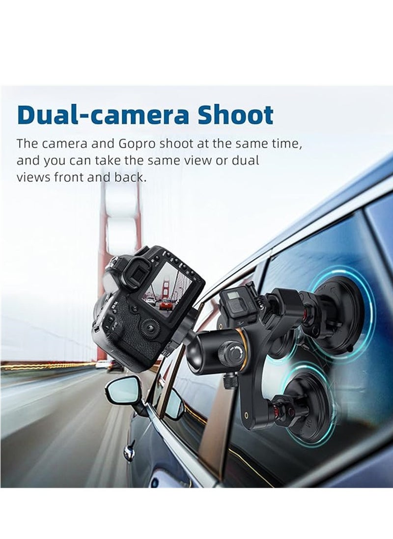 SYOSI - Triple Suction Cup, Car Mount Heavy Duty Tripod with 360 Ball Head for GoPro 12/11/10/9 Insta360 X3 GO3 DJI Action 4/3 DSLR Mirrorless Camera, Windshield Window Holder Attach Accessories - Image 1