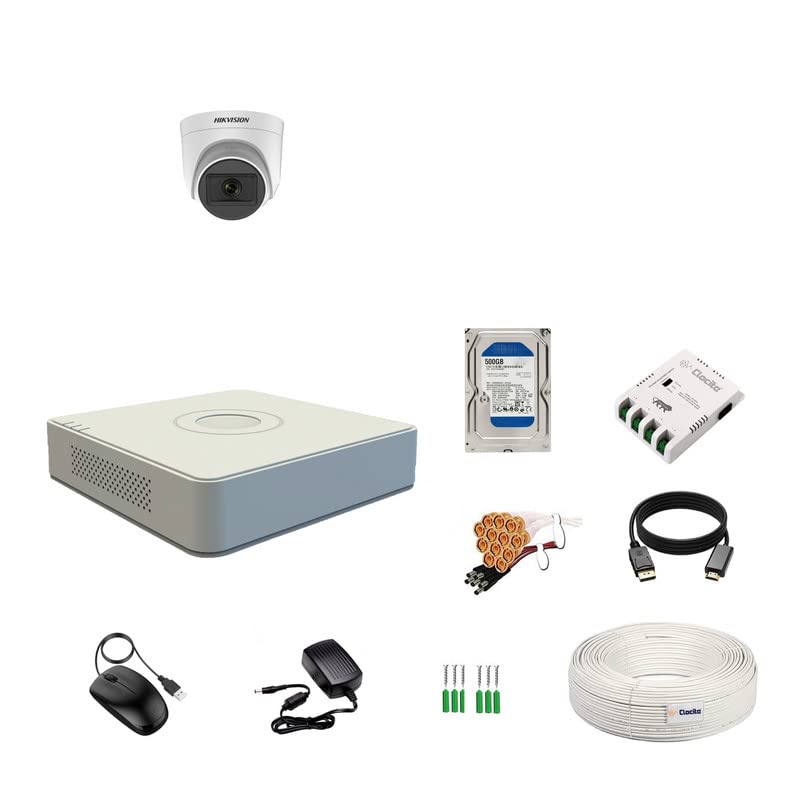 Clocite HIKVISION 4 Channel DVR with 5MP 1 Dome Cameras with Audio Recording (Day/Night Vision) + 500GB HDD + Copper Cable Roll (1+3) 4 CH Power Supply + BNC & DC Full Combo Kit - Image 1