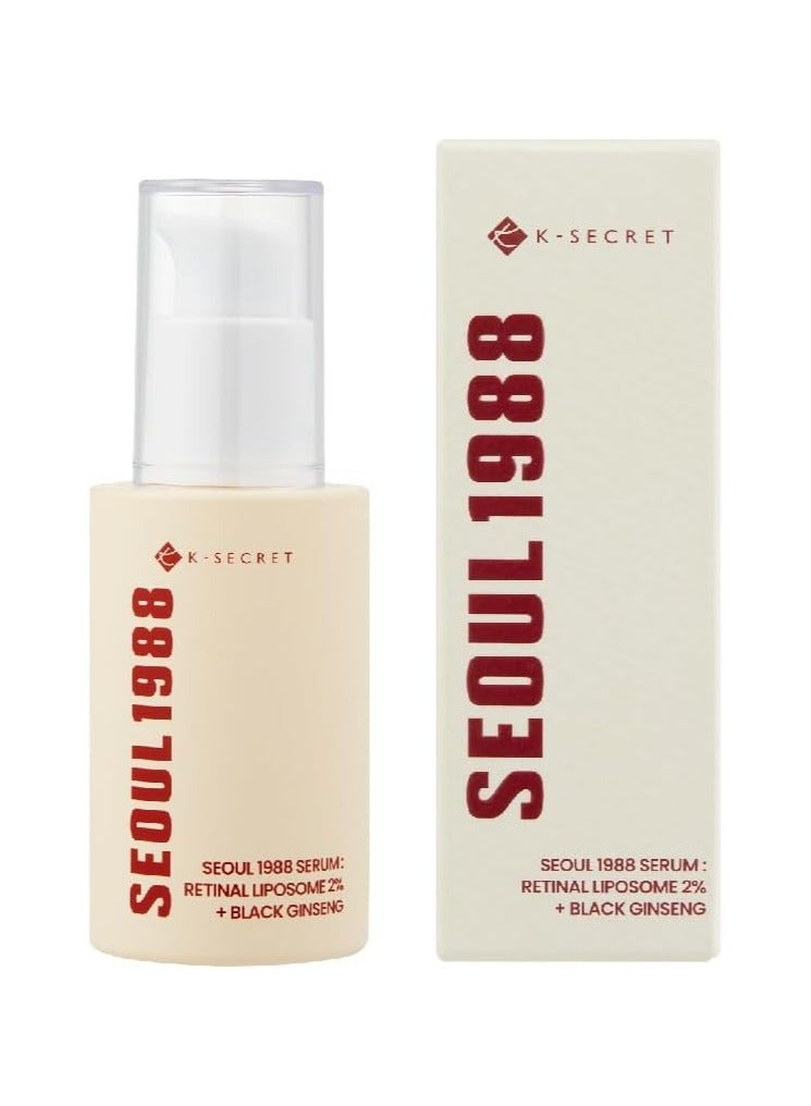 K-SECRET KSECRET SEOUL 1988 Serum : Retinal Liposome 2% + Black Ginseng, 30ml/1.01fl.oz | 58% Black Ginseng Extract with Retinal, Bakuchiol, Vitamin C & 3 Peptides for Wrinkle Care - Image 1