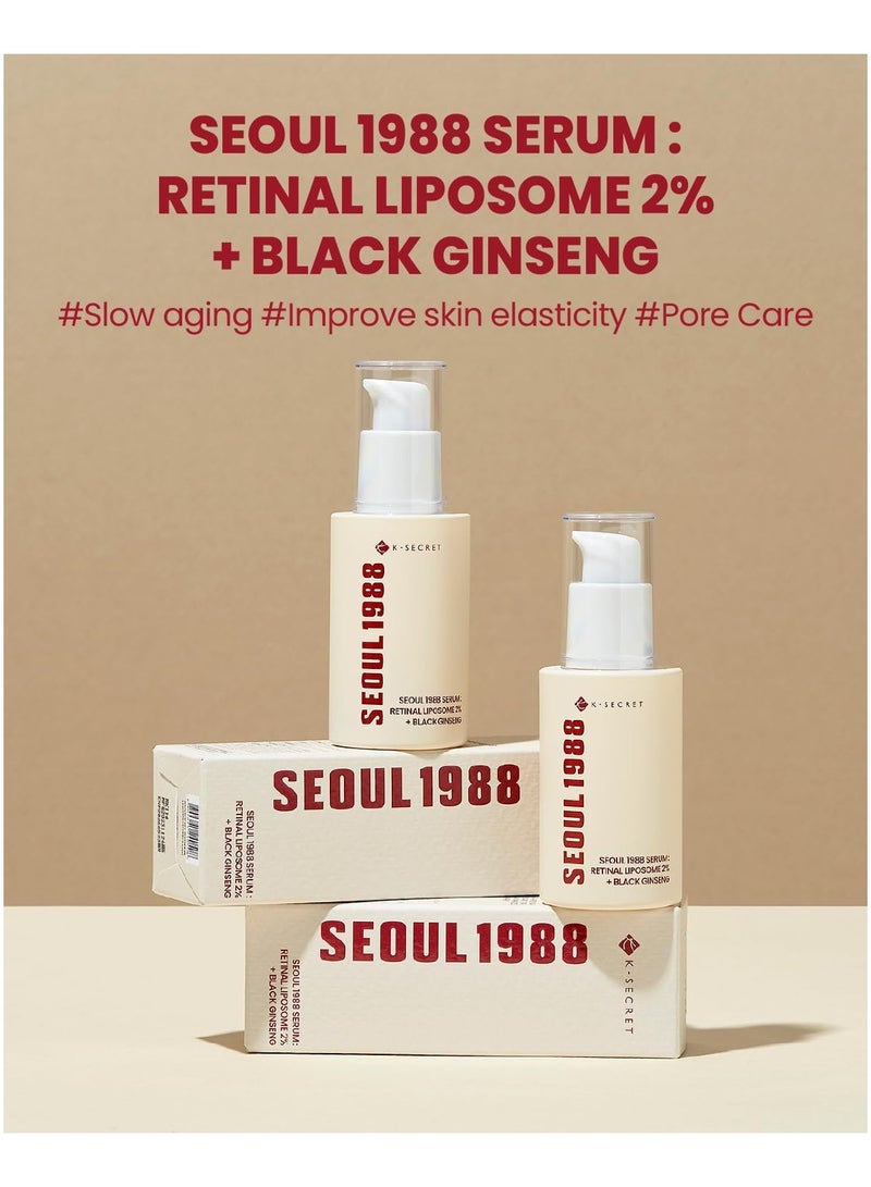 K-SECRET KSECRET SEOUL 1988 Serum : Retinal Liposome 2% + Black Ginseng, 30ml/1.01fl.oz | 58% Black Ginseng Extract with Retinal, Bakuchiol, Vitamin C & 3 Peptides for Wrinkle Care - Image 2