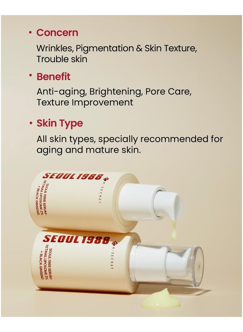 K-SECRET KSECRET SEOUL 1988 Serum : Retinal Liposome 2% + Black Ginseng, 30ml/1.01fl.oz | 58% Black Ginseng Extract with Retinal, Bakuchiol, Vitamin C & 3 Peptides for Wrinkle Care - Image 4