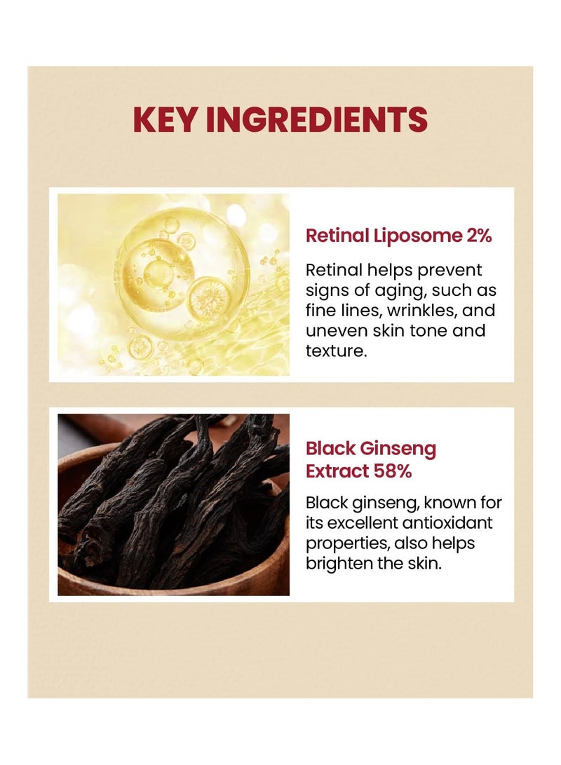 K-SECRET KSECRET SEOUL 1988 Serum : Retinal Liposome 2% + Black Ginseng, 30ml/1.01fl.oz | 58% Black Ginseng Extract with Retinal, Bakuchiol, Vitamin C & 3 Peptides for Wrinkle Care - Image 5