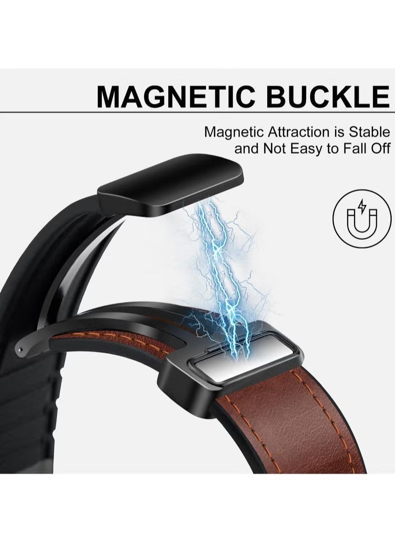 Magnetic Leather Watch Band for  Ultra, 49mm 45mm 44mm 42mm, Magnetic Buckle Replacement Genuine Leather Strap for Apple Watch Series, Brown - Image 2