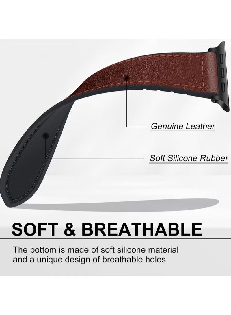 Magnetic Leather Watch Band for  Ultra, 49mm 45mm 44mm 42mm, Magnetic Buckle Replacement Genuine Leather Strap for Apple Watch Series, Brown - Image 3