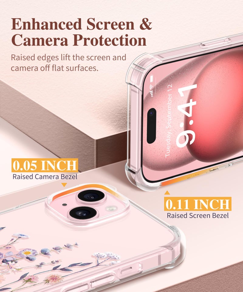 GVIEWIN for iPhone 15 Plus Case Floral, with Screen Protector&Camera Lens Protector,[Non Yellowing] Soft Shockproof Clear Phone Protective Cover for Women, Flower Pattern 6.7" (Floratopia/Colorful) - Image 5