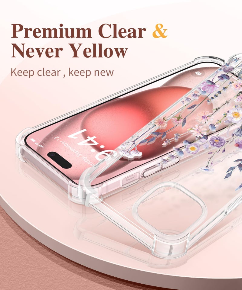 GVIEWIN for iPhone 15 Plus Case Floral, with Screen Protector&Camera Lens Protector,[Non Yellowing] Soft Shockproof Clear Phone Protective Cover for Women, Flower Pattern 6.7" (Floratopia/Colorful) - Image 3