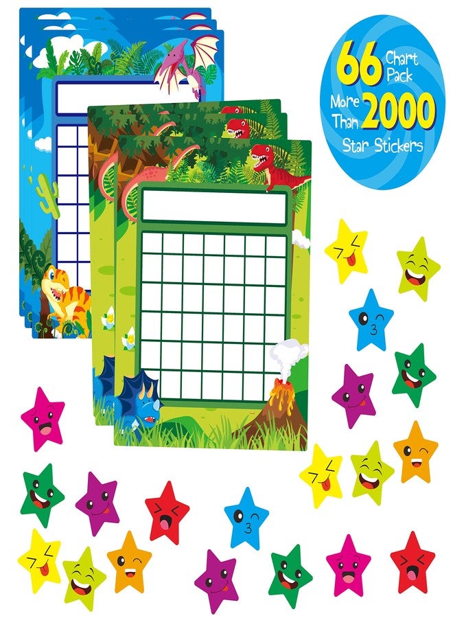 Gethelud 66 Pack Teacher Incentive Reward Chart Dinosaur World with 2024 Star Stickers - Image 2