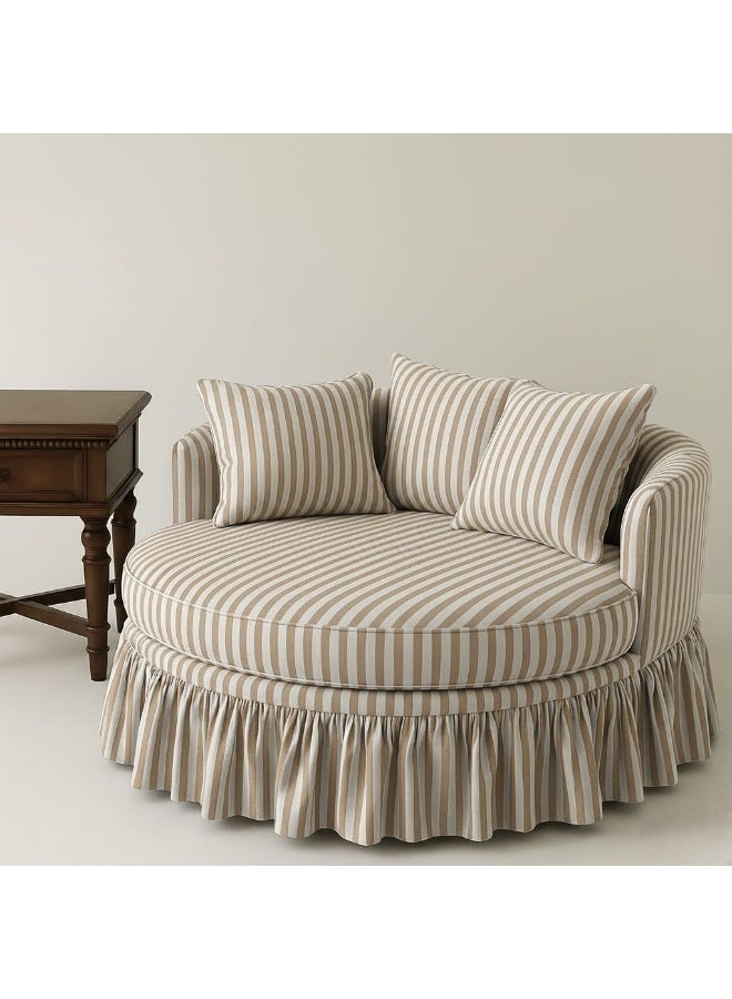 Modern round chair with light brown stripes, cotton fabric, Swedish wood frame - Image 2