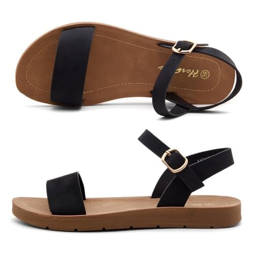 Herstyle Flat Sandals for Women – Open Toe One Band Ankle Strap Summer Dressy Sandals, Lightweight Casual Strappy Slip-On Flats with Adjustable Buckle, Black, Size 7.0, Monday - Image 4