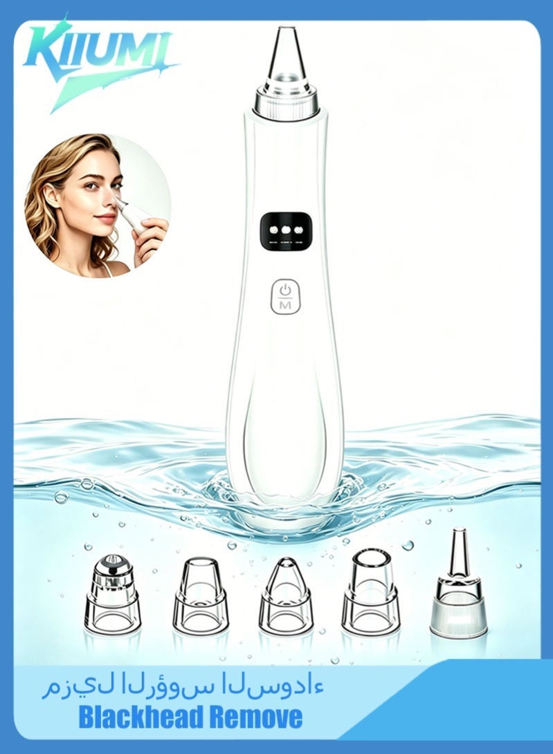 KIIUMI Blackhead Remover, pores remover with 3 Suction Power,5 Probes, USB Rechargeable pimple remover, Acne Extractor Remover Vacuum Cleaning Instrument - Image 1