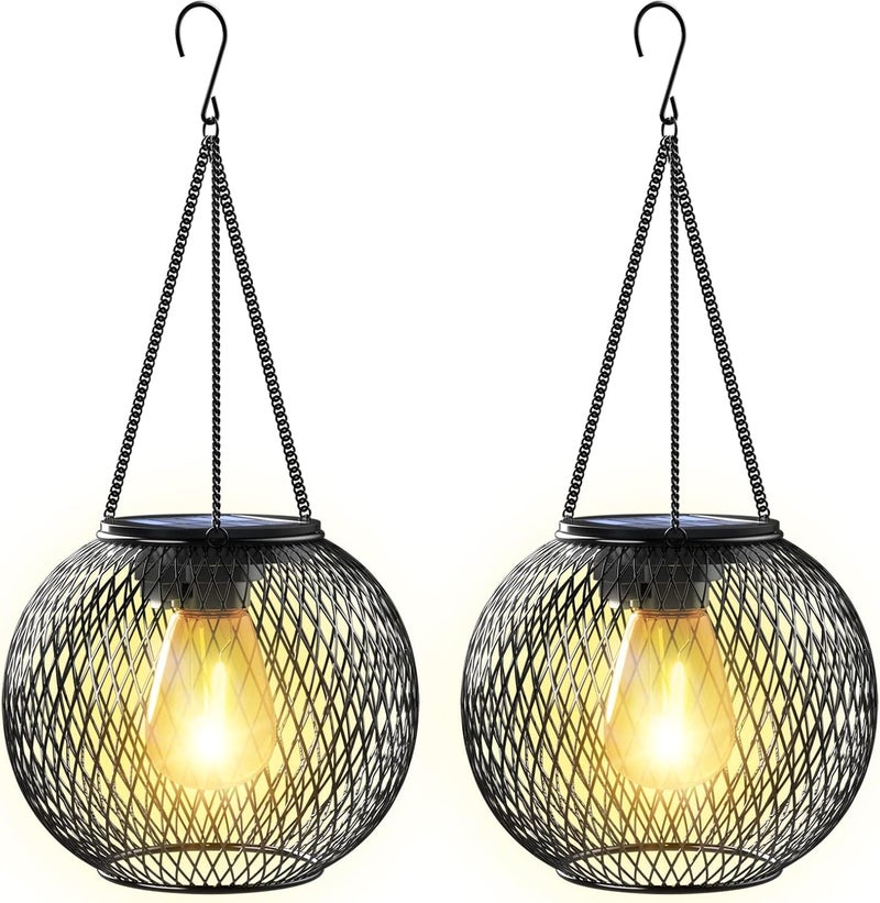 KagoLing Solar Lantern Outdoor, Upgraded Hanging Solar Lights Outdoor Garden Metal Hanging Lanterns Decorative Lighting Solar Powered Waterproof Tree Lantern for Garden Yard Patio Pathway, 2 Pack - Image 1