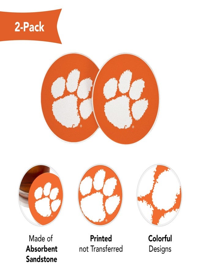 Desert Cactus Clemson University Car Accessories CU Tigers Absorbent Sandstone Cup Coasters Licensed Product Set of 2 (Design A) - Image 3