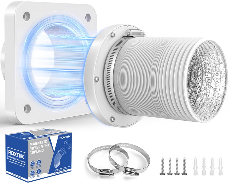 RDXTIK Magnetic Dryer Vent Connector, DV180 Airtight Seal Dryer Vent Coupling Kit with 4" 3.3ft Duct, Easy to Clean - Image 1