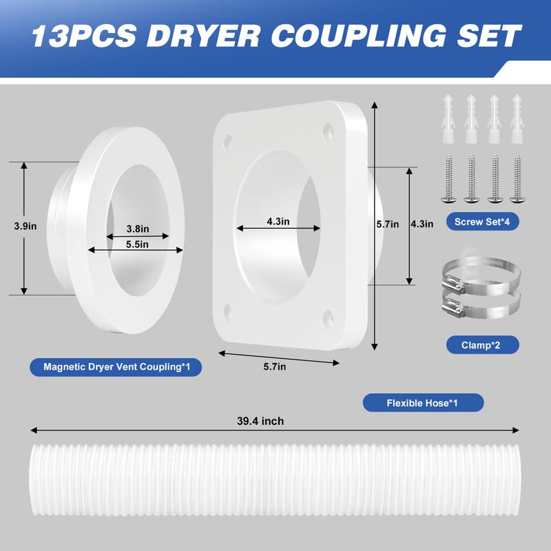 RDXTIK Magnetic Dryer Vent Connector, DV180 Airtight Seal Dryer Vent Coupling Kit with 4" 3.3ft Duct, Easy to Clean - Image 3