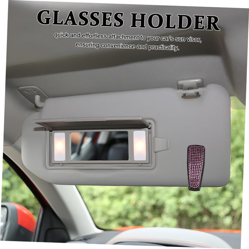 2Pcs Rhinestone Sunglass Holder for Car Visor Dual Function Eyeglass Clip and Card Holder - Image 3