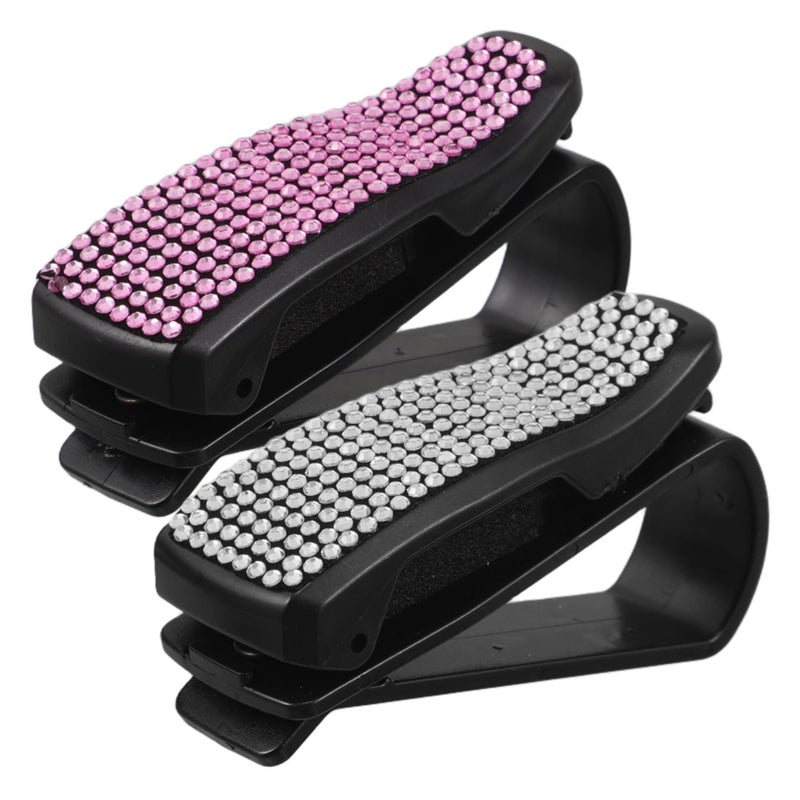 2Pcs Rhinestone Sunglass Holder for Car Visor Dual Function Eyeglass Clip and Card Holder - Image 2