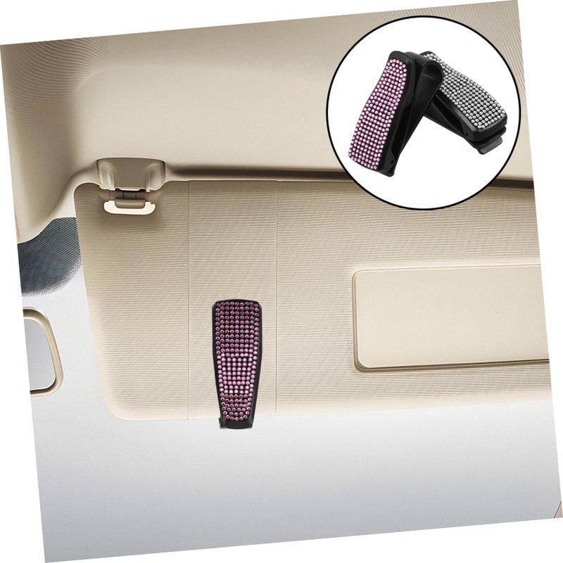 2Pcs Rhinestone Sunglass Holder for Car Visor Dual Function Eyeglass Clip and Card Holder - Image 5