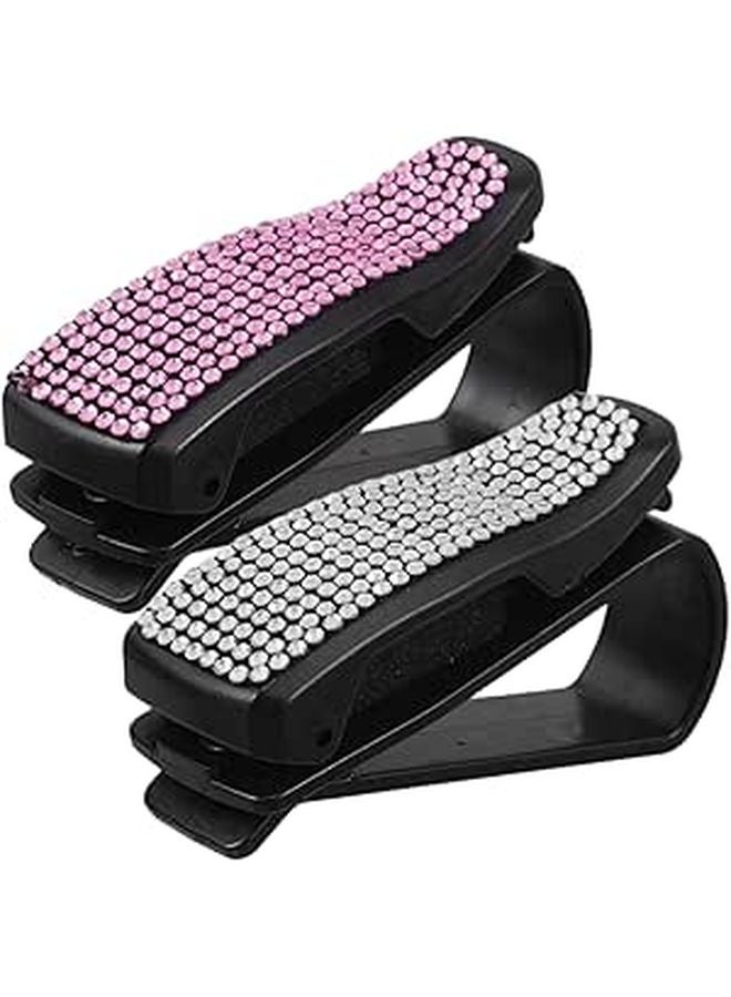 2Pcs Rhinestone Sunglass Holder for Car Visor Dual Function Eyeglass Clip and Card Holder - Image 1