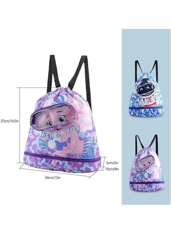 AUTOYSUR Swimming Backpack for Kids Dry and Wet Separation Waterproof Storage Bag Portable Drawstring Backpack for Gym Sports Beach Pool Gear Bag (Mermaid) - Image 2
