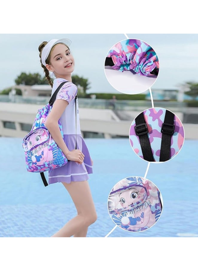 AUTOYSUR Swimming Backpack for Kids Dry and Wet Separation Waterproof Storage Bag Portable Drawstring Backpack for Gym Sports Beach Pool Gear Bag (Mermaid) - Image 4
