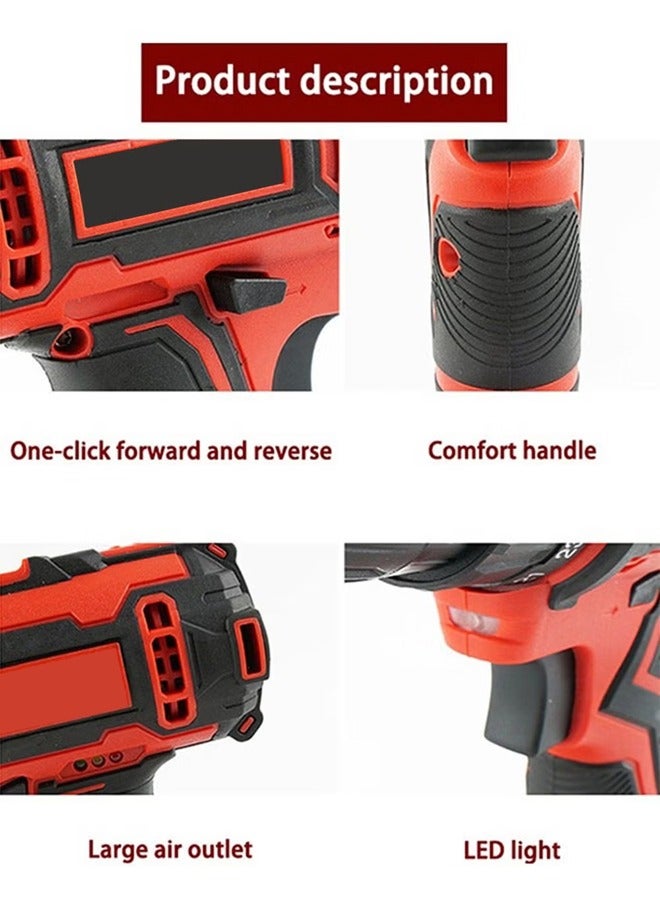 Cordless Drill, Two Li-Ion Batteries and Fast Charger, 3/8" Drill Kit, 25+3 Position Clutch, LED Work Light, Variable Speed ​​Drill, 186 lbs of Torque, 24 Accessories + 32-Piece Bit Box  - Image 2