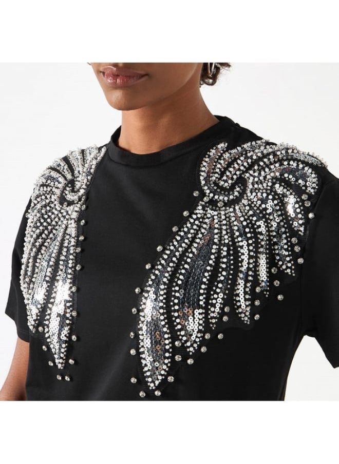 2Xtremz - 2Xtremz Embellished Crew Neck T-shirt with Short Sleeves - Image 1