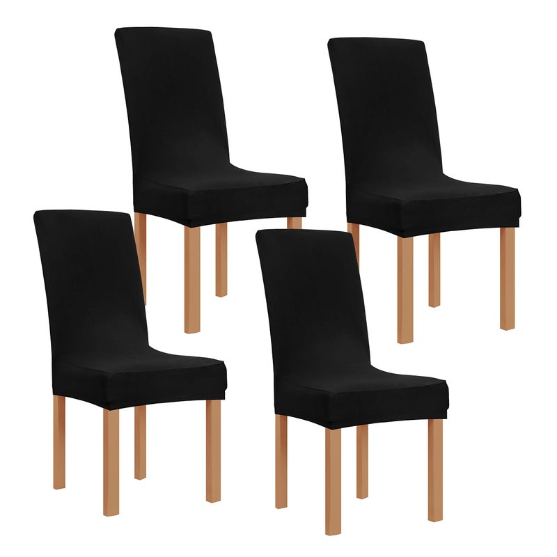 Obstal Black Stretch Spandex Dining Room Chair Covers Set of 4 Universal Removable Washable Chair Seat Slipcovers Protector for Kitchen Ceremony Wedding Banquet Hotel and Party - Image 1