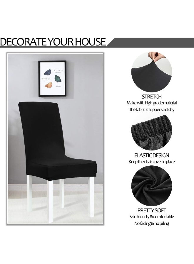 Obstal Black Stretch Spandex Dining Room Chair Covers Set of 4 Universal Removable Washable Chair Seat Slipcovers Protector for Kitchen Ceremony Wedding Banquet Hotel and Party - Image 2