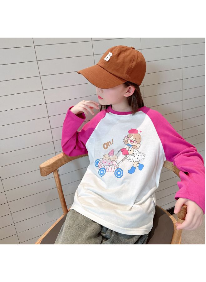 Customizable Pure Cotton Kids T-shirt Girls Long Sleeve Base Layer Cartoon Print Children's Undershirt Raglan Sleeve Top