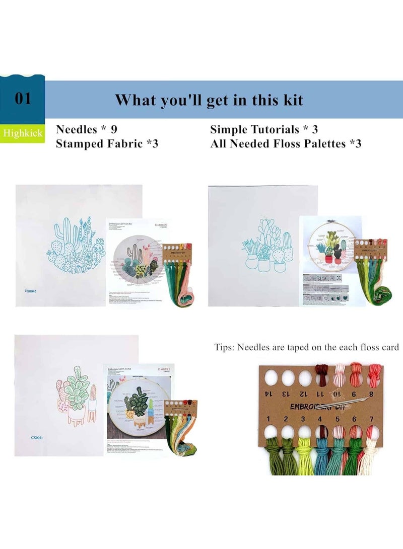 ميتوي 3 حزم التطريز كاتب الصبار سلسلة أطقم للبالغين مبتدئين مع ختم نمط ، التطريز الخيط + الإبر + هوب - Image 2
