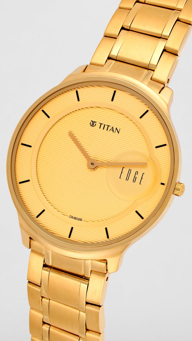 EDGE Titan Quartz Analog Metal Golden Dial Gold Stainless Steel Strap Watch for Men - NT1843YM02 - Image 4