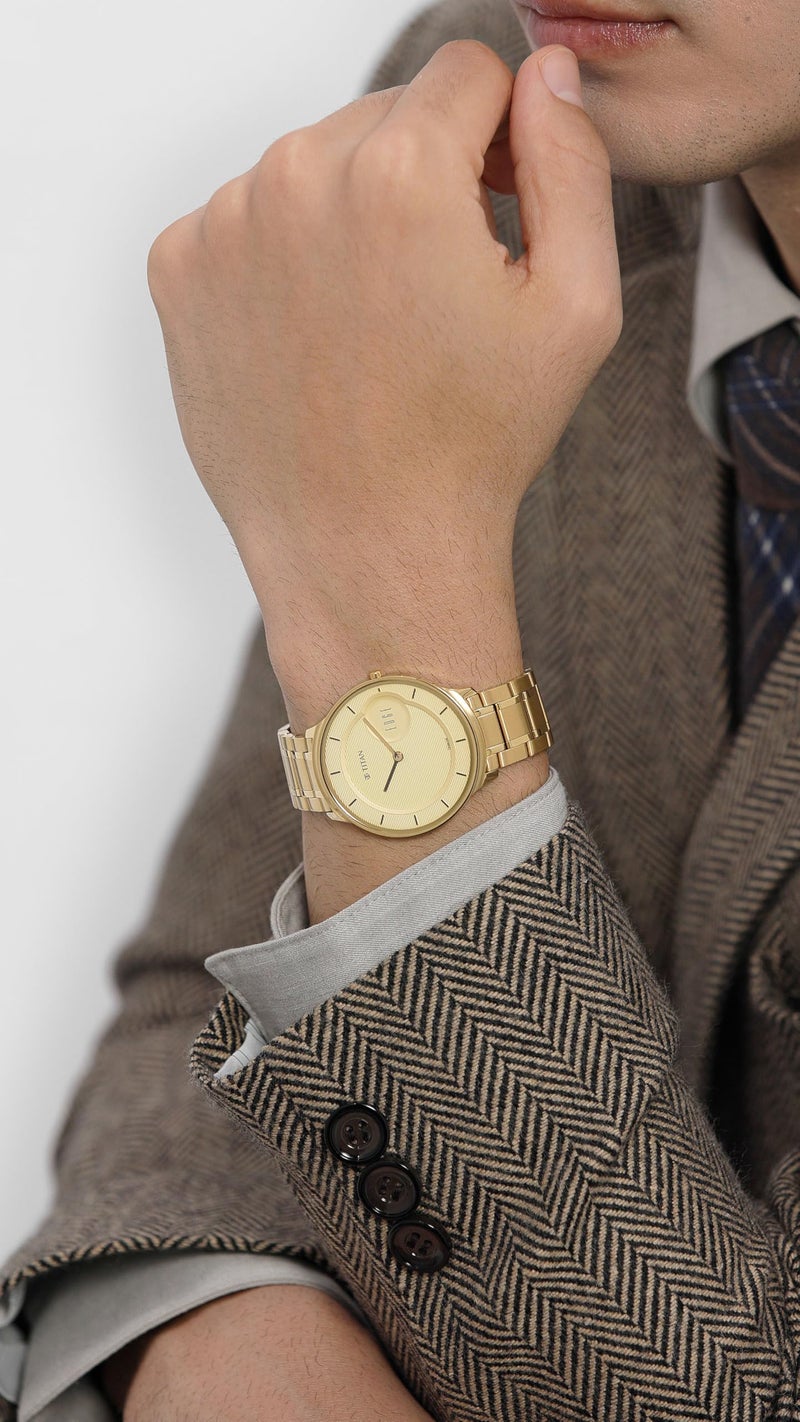 EDGE Titan Quartz Analog Metal Golden Dial Gold Stainless Steel Strap Watch for Men - NT1843YM02 - Image 2