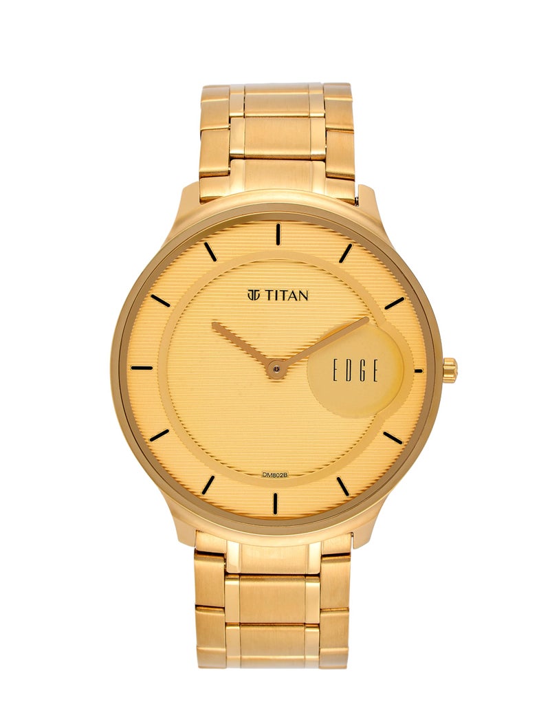 EDGE Titan Quartz Analog Metal Golden Dial Gold Stainless Steel Strap Watch for Men - NT1843YM02 - Image 1
