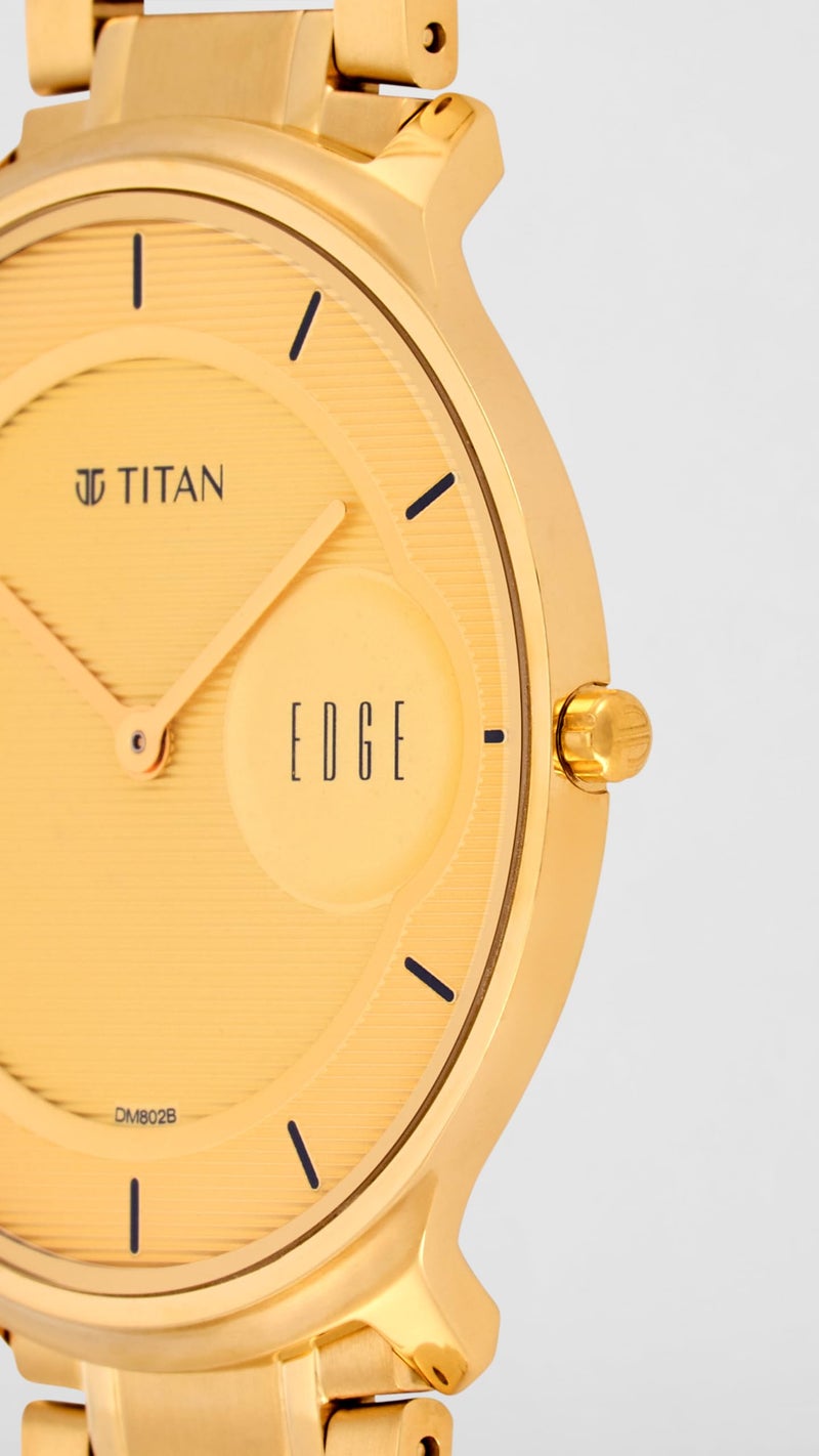 EDGE Titan Quartz Analog Metal Golden Dial Gold Stainless Steel Strap Watch for Men - NT1843YM02 - Image 5