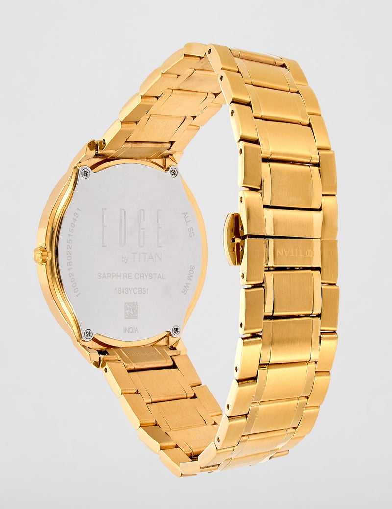 EDGE Titan Quartz Analog Metal Golden Dial Gold Stainless Steel Strap Watch for Men - NT1843YM02 - Image 3